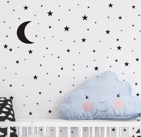Moon and Stars Wall Decal Vinyl Sticker for Kids Room Decoration - Good Night Nursery Wall Decor (Black)