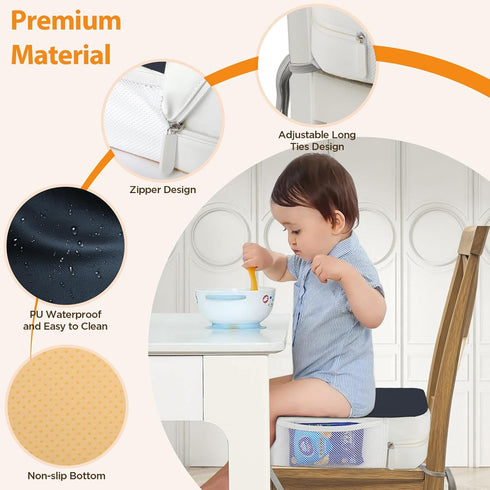 3.8" Booster Seat for Kitchen Chair, Toddler Booster Seats for Dining Table with Ties, PU Dining Chair Pads with Side