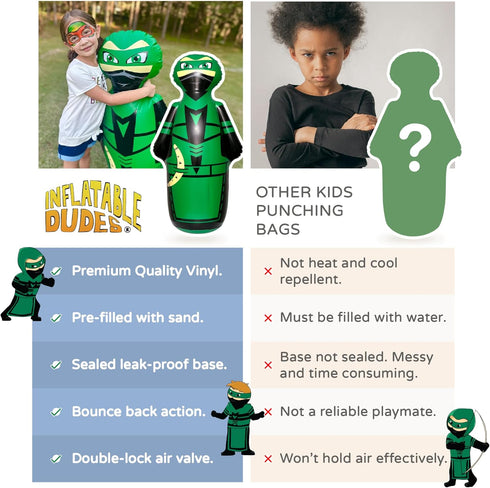 Ninja Kids Punching Bag 47 Inches - Inflatable Bop Bag Filled with Sand for Indoor Outdoor Party Games - Bounce-Back