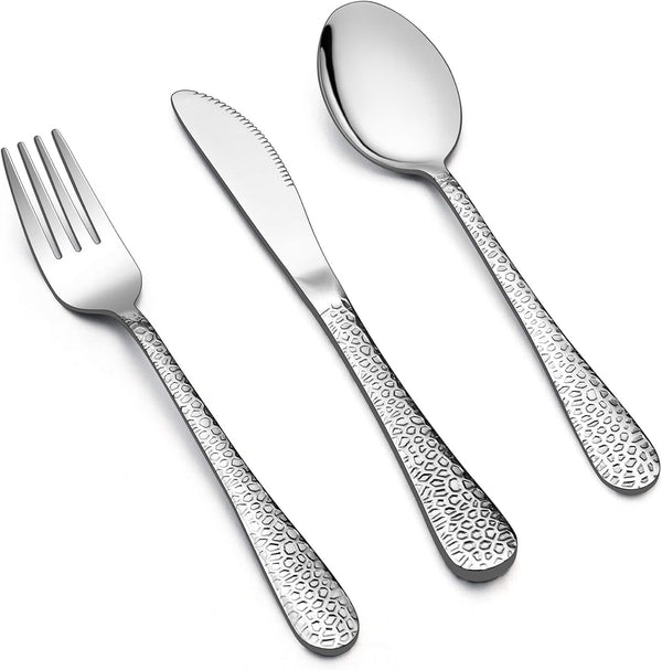 LIANYU 12-Piece Kids Utensils Silverware Set - Stainless Steel Toddler Hammered Flatware Cutlery, Dishwasher Safe