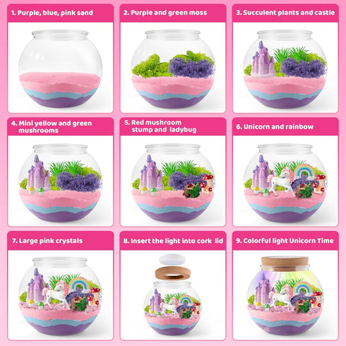 JOYEEMAX 4 5 6 7 8-12 Unicorn Light-Up Terrarium Kit for Kids - LED Night Light Birthday Gift for Girls Ages Year Old