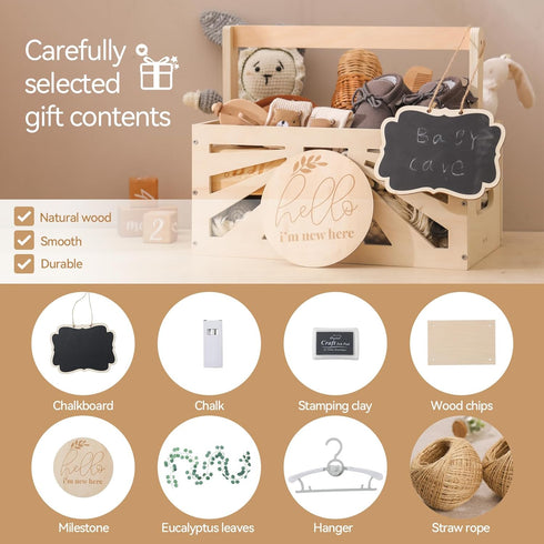 8 1 Closet, In Wooden Baby Shower Crate Baby Basket with Handle Footprint Kit for Baby Shower Gifts, Baby Shower Wooden