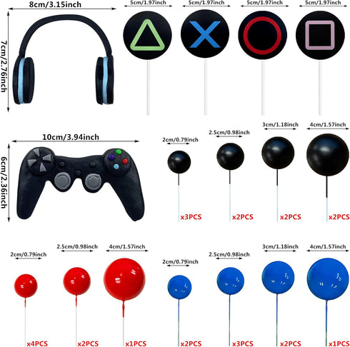 30 PCS Video game themes Cake Toppers ,Headset Cake Decoration Ball , Controller Cake Decoration for Birthday Party Cake Decoration (Colour)
