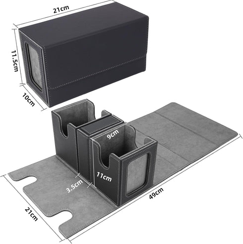 AFIING MTG Commander Card Storage Box - Fits 200 Double Sleeved Cards, 3-in-1 Card Deck Case, Strong Magnet Organizer