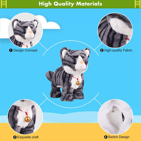 Marsjoy L:12" Pattern Gray Robot Cat Plush Cat Stuffed Animal Interactive Cat, Meow Kitten Touch Control, Electronic