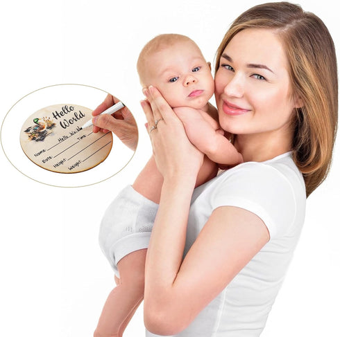 Tucnoeu Pen,5.9in Mallard Duck Baby Stuff, Duck Baby Announcement Sign with Marker Round Wooden Hello World Newborn