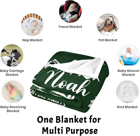 Cozy Personalized Baby Blankets with Name, Ships Next Day, Custom Baby Blanket with Letter Words, Soft Woodland