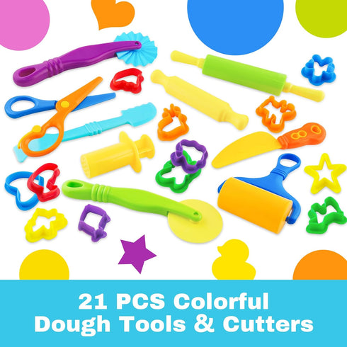 21pcs Dough Tools Dough Tools Play for Kids Clay Accessories with Rolling Pins,Cutters,Roller,Safety Scissors,Plastic