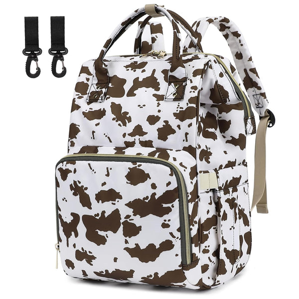 Yusudan Cow Print Diaper Bag Backpack for Baby Girls, Mom Waterproof Large Nappy