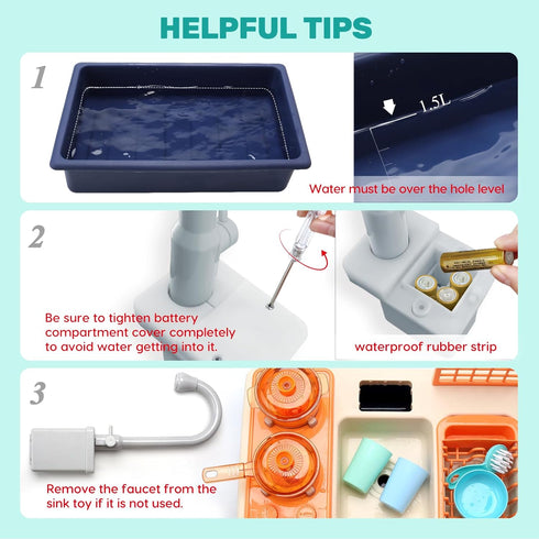 CUTE STONE Pretend Play Kitchen Sink Toys - Cooking Stove with Realistic Light and Sound