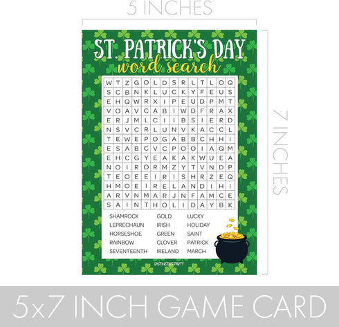 DISTINCTIVS St. Patrick's Day Word Search Classroom Party Game - 25 Player Cards