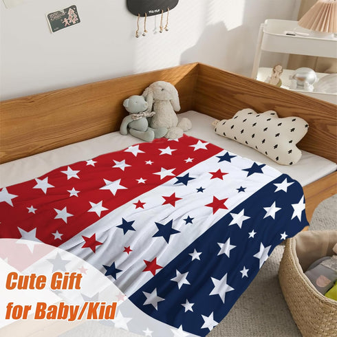 YeeJu Patriotic Throw Blanket for Baby, 4th of July Memorial Day Soft Fleece Blanket, Red White Blue Star, 30x40