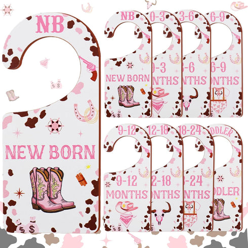 Baby Closet Dividers 8PCS, Western Cowgirl/Wild West Rodeo Themed Wooden Double-Sided Clothes