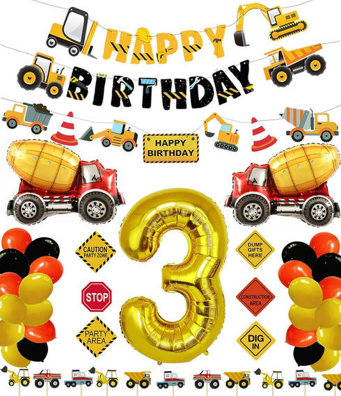 FIGEPO Construction 3rd Birthday Party Supplies for Boys with Dump Truck Theme, Includes