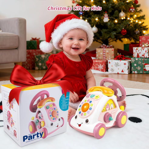 1+ Love&Mini Baby Musical Toys for Girls - Crawling Steering Wheel Toys with Car, Telephone, Lights & Sounds