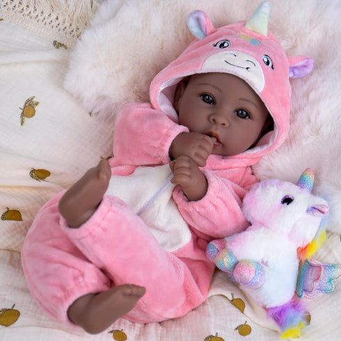17 Inch 3+ Aori Black Baby Dolls Realistic Black Doll with Light Weighted Soft Body & Pink Outfits for Girls | Pretend