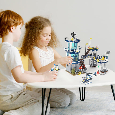 City Police Station STEM Building Set, Compatible with Lego Military Helicopter, Boats, Swat Team, 565 PCS Best Gift