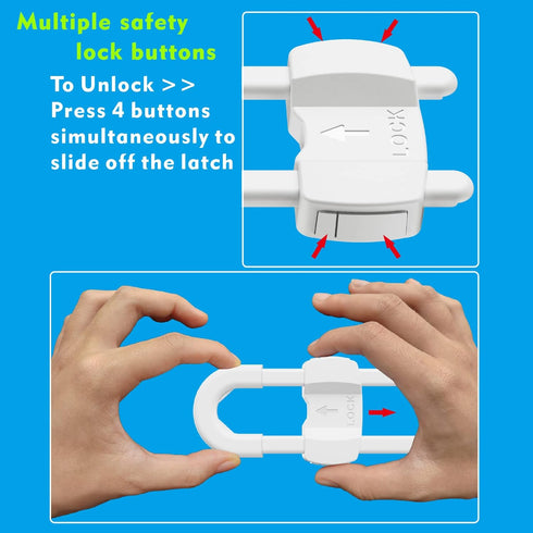 Adjustable U Shaped Child Safety Cabinet Locks for Babies, Baby Proofing Cabinets (10 Pack White)
