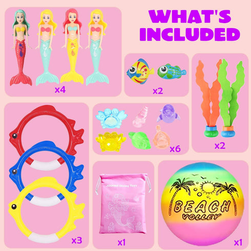 18 3-12 Set Summer Pcs Diving Pool Toys for Kids Ages with Storage Bag,Pool Games Swim Water Sinking Mermaid Toys
