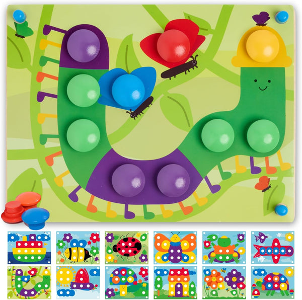 Nene Toys Wooden Color Matching Puzzle for Toddlers 2+ Years Montessori Pegboard