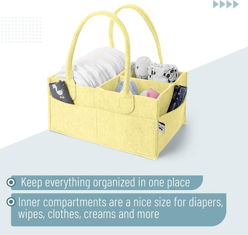 Lemon Glow Baby Diaper Caddy - Stylish Nursery Organizer for Diapers & Wipes