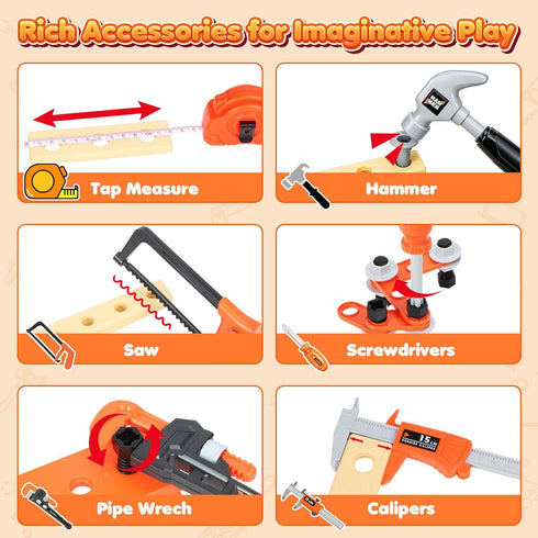 Set 56 Set 3-5 Kids Tool Toys, Pcs Toddler Tool with Toy Chainsaw & Electronic Drill,Vest, Pretend Play Kids