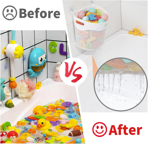 Quick-Fetch Way Mesh Bath Toy Holder, Large Capacity Wall-Mounted Bath Toy Organizer for Quick Access to Toys