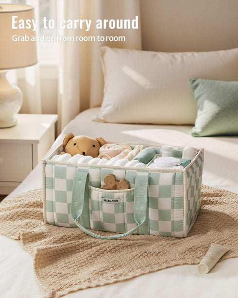 Blissful Diary Checkered Diaper Caddy Organizer, Stylish Nursery Storage Basket, Gift for Baby Shower, Newborn