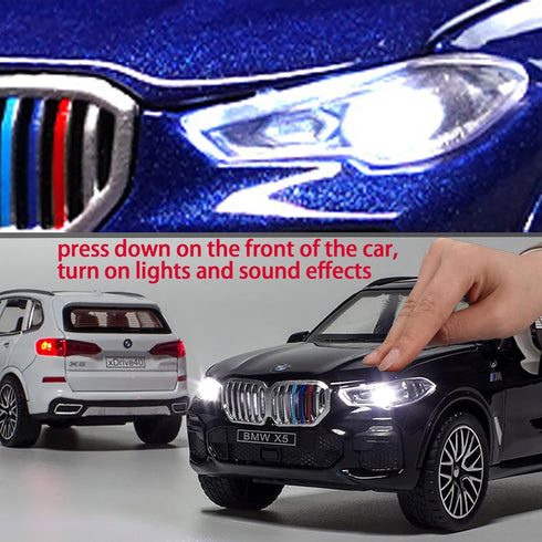 BMW X5 1/32 Metal Model Car Toy with Light and Sound - Pull Back Collectible for Children Age 3+ - Festival Gift (White)