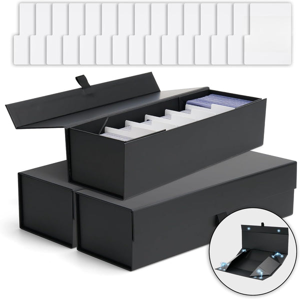 3Pack Trading Card Storage Box with 15PCS Dividers, Magnetic Toploaders, Holds 1000+ Cards or 200 Toploaders
