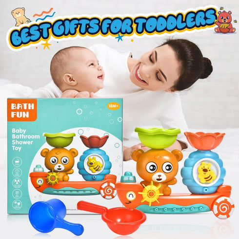 Bath Toys for Toddlers 1-3, Bear Water Tub Toys for Shower Bath Time, Learning Gift for Boys Girls Baby Kids