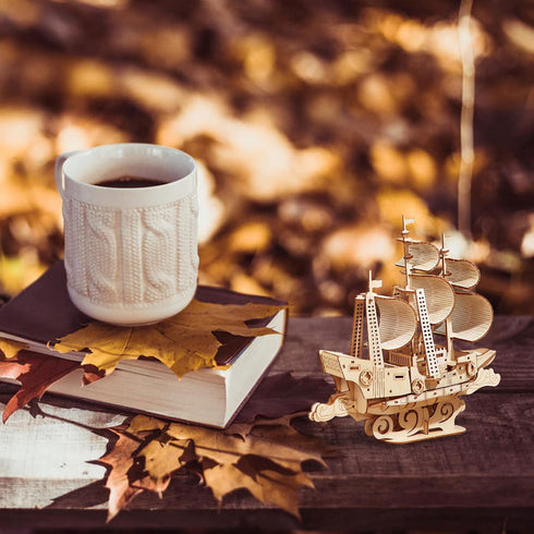 3D Wooden Sailboat Puzzle for Adults, Wood Block Puzzle Model Building Kit, Gift for Birthday/Father's Day