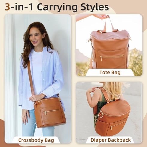 Backpack Backpack 14 miss fong Small Diaper Bag Mini Diaper Bag, Leather Diaper Bag Mini with Pockets Insulated Pockets
