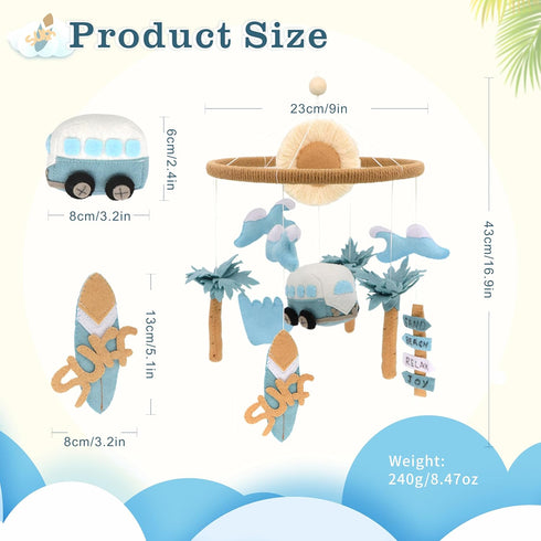 Surf Mobile for Crib Handmade Felt Nursery Decor Crib Mobile surf for Bassinet Baby Shower Newborn Baby Gift Beach
