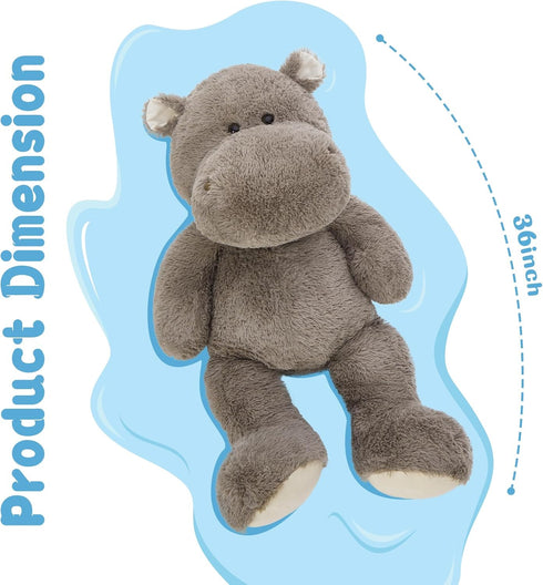 36", BENINY Giant Humongous Hippo Stuffed Animals Oversized Toy Plush Pillow Gift for Kid, Gray