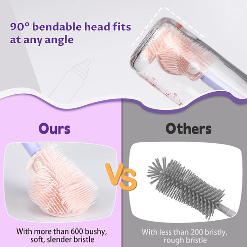 Set, VOOWO Baby Bottle Brush & Drying Rack, Portable Travel Kit - Silicone Bottle & Nipple Brush Straw Cleaner (Purple)
