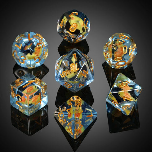 Fish DND Dice Set: 7PCS Resin Dice with Velvet Bag for Dungeons and Dragons Role Playing Games