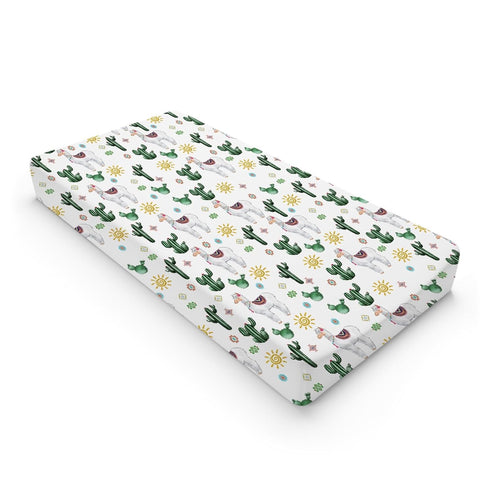 Cute Llama Changing Pad Cover, Funny Cactus Leaves Sun, Soft Breathable Stretch Fitted Sheets for Boys Girls 32''x16''