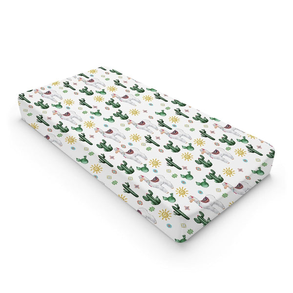 Cute Llama Changing Pad Cover, Funny Cactus Leaves Sun, Soft Breathable Stretch Fitted Sheets for Boys Girls 32''x16''