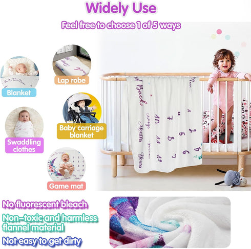 51"x40" Baby Monthly Milestone Blanket, Newborns Month Blanket Gift for Baby Shower, Soft Plush Photo Prop Blanket