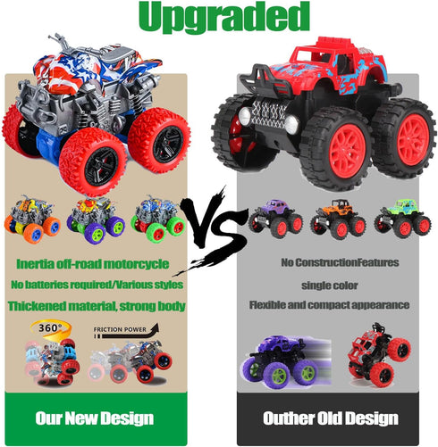 Monster Truck Toys - 4 Pack Friction Powered Toy Cars, Push and Go Car Truck Playset for Boys and Girls Aged 3-7