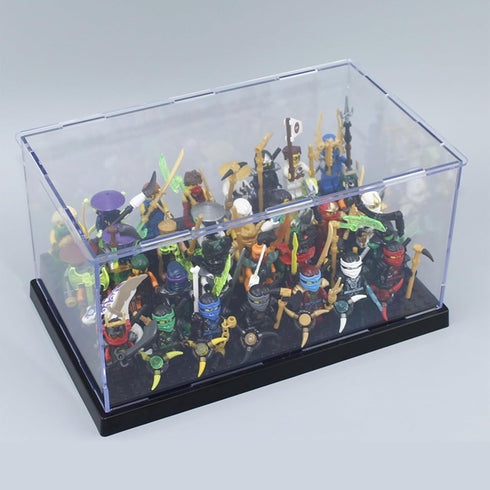 Minifigure Display Case for Action Figures Blocks, Dustproof Acrylic Display Box with 3 Movable Steps for Collection