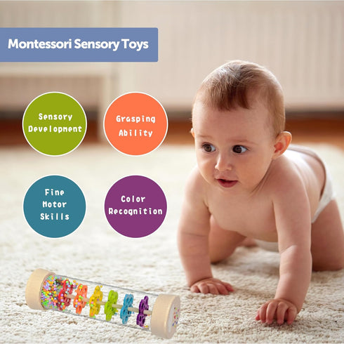 Rain Stick, 7.7” Wooden Rainmaker - Montessori Toys for Baby 3-12 Months, Infant Musical Instruments Gifts for Toddlers