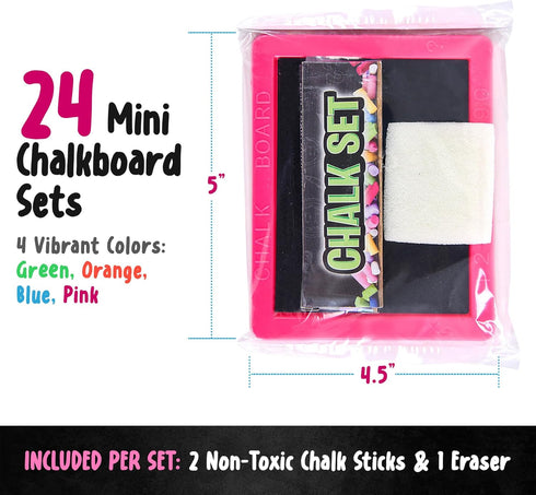 Mini Chalkboard for Kids - Pack of 24, Goodie Bags Stuffers with 2 Chalk Sticks and 1 Eraser