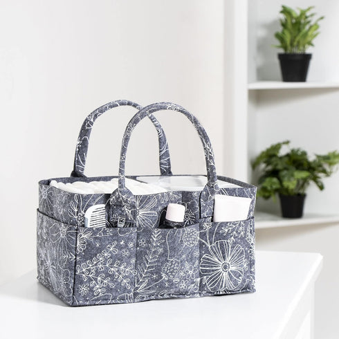Sammy & Lou Collapsible Floral Felt Storage Caddy, Divided Design for Diapers, Wipes, Changing Items, 11.5 in x 6 in x