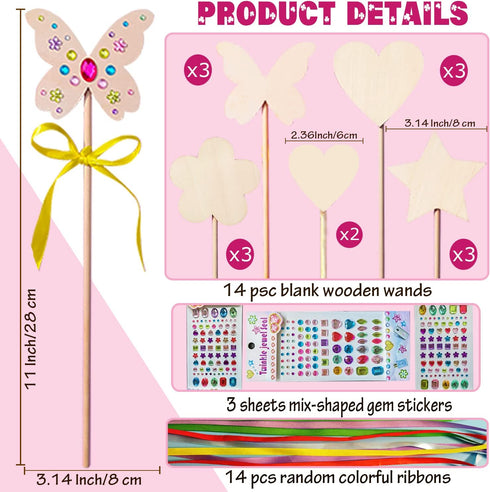 6+(14 WUBOMJIO Princess Fairy Wands Craft Kit, Kid Birthday Party Supplies Make Your Own Magic Wands Include Unfinished