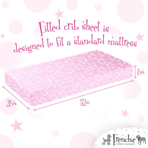 Frenchie Mini Couture 100% 28 52inx8in, 2-Pack Fitted Crib Sheets Woven Cotton Fits Toddler Mattress, Pink Stars, x