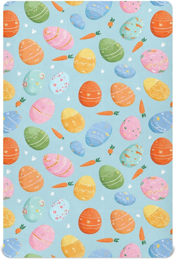 Pigsaly Crib Sheets Carrots Colorful Easter Eggs Baby Sheet for Standard Crib Mattress
