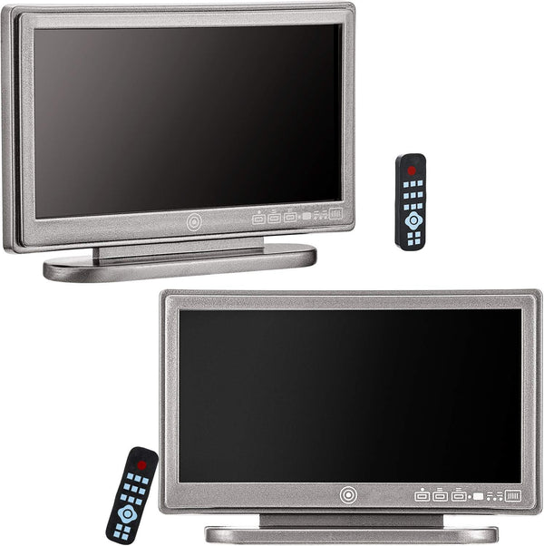 2 Pieces Miniature TV Dollhouse Television with Remote Control, 1:12 Scale Mini Furniture Model Decoration Accessories