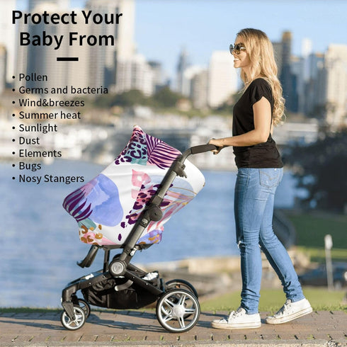 Schgap Leaves Leopard Car Seat Covers Canopy for Baby, Nursing Cover Breastfeeding Baby Carrier Cover Stretchy Carseat